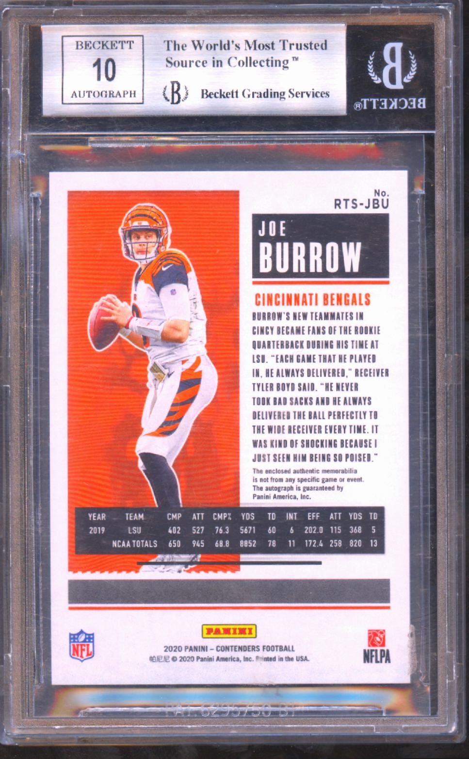 Joe Burrow 2020 Contenders Auto Autograph Patch RC Rookie Bengals BGS 9