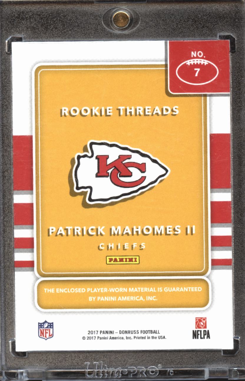 Patrick Mahomes II 2017 Donruss Rookie Threads Jersey Patch Kansas City Chiefs