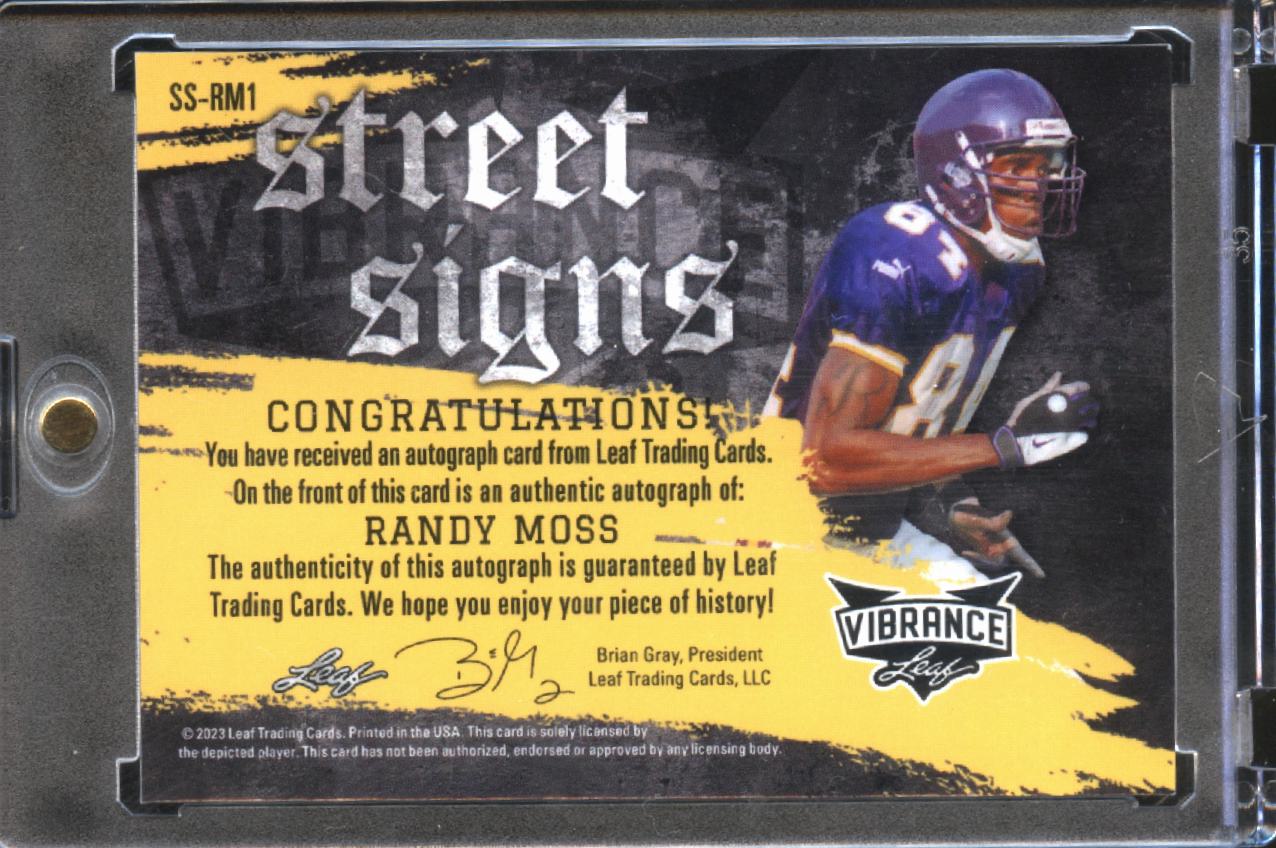 Randy Moss 2023 Leaf Vibrance Street Signs Auto Autograph Minnesota Vikings