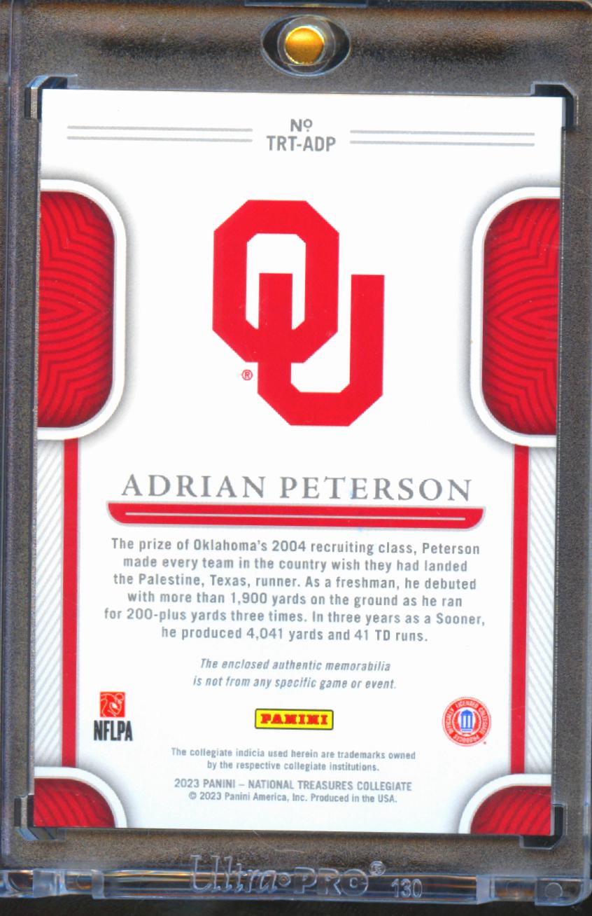 Adrian Peterson 2023 National Treasures Jersey Patch 8/25 Oklahoma Sooners