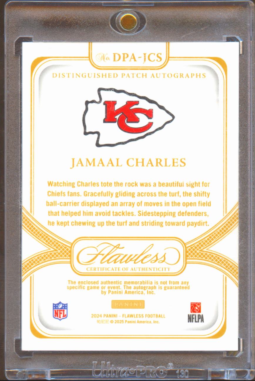 Jamaal Charles 2024 Flawless Auto Autograph Patch 12/25 Kansas City Chiefs