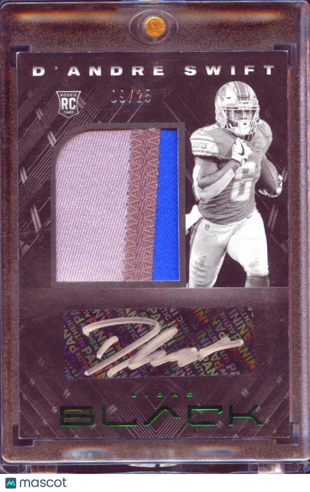 D'Andre Swift 2020 Panini Black Auto Autograph Patch RC 9/25 Detroit Lions