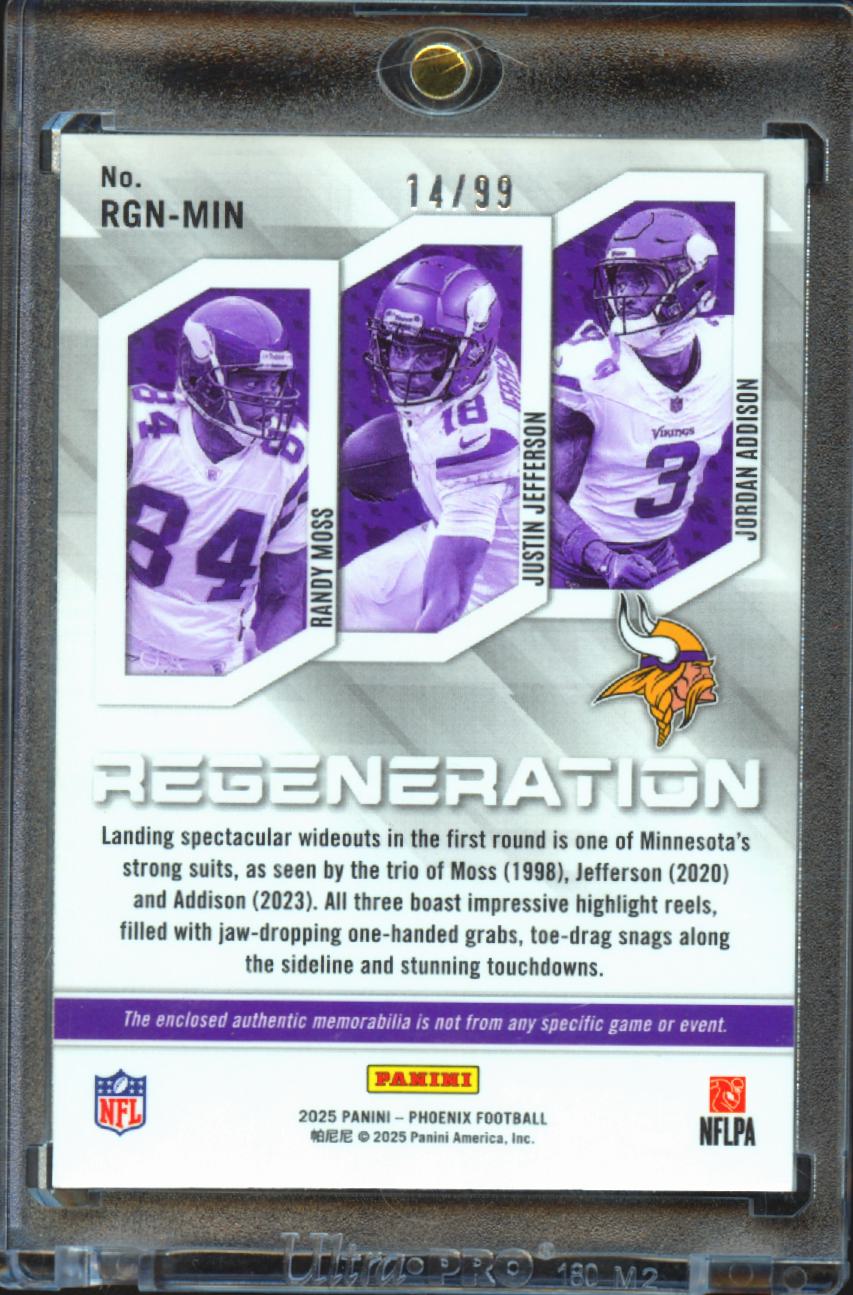 Randy Moss / Addison /Justin Jefferson 2025 Phoenix Triple Patch 14/99 Vikings