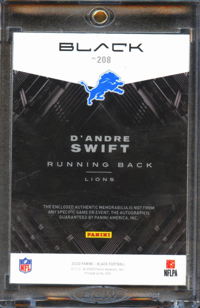 D'Andre Swift 2020 Panini Black Auto Autograph Patch RC 71/75 Detroit Lions