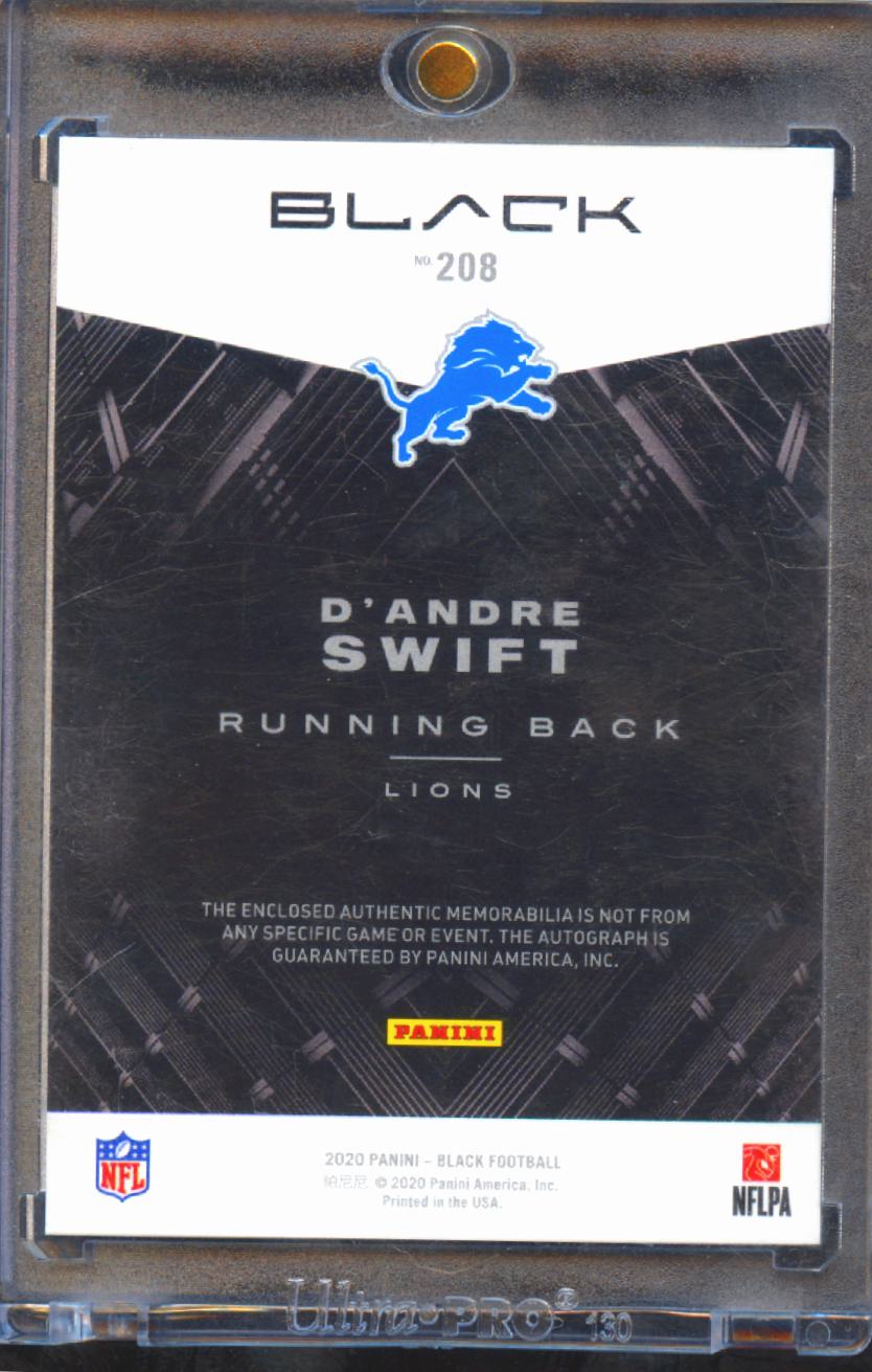 D'Andre Swift 2020 Panini Black Auto Autograph Patch RC 35/50 Detroit Lions