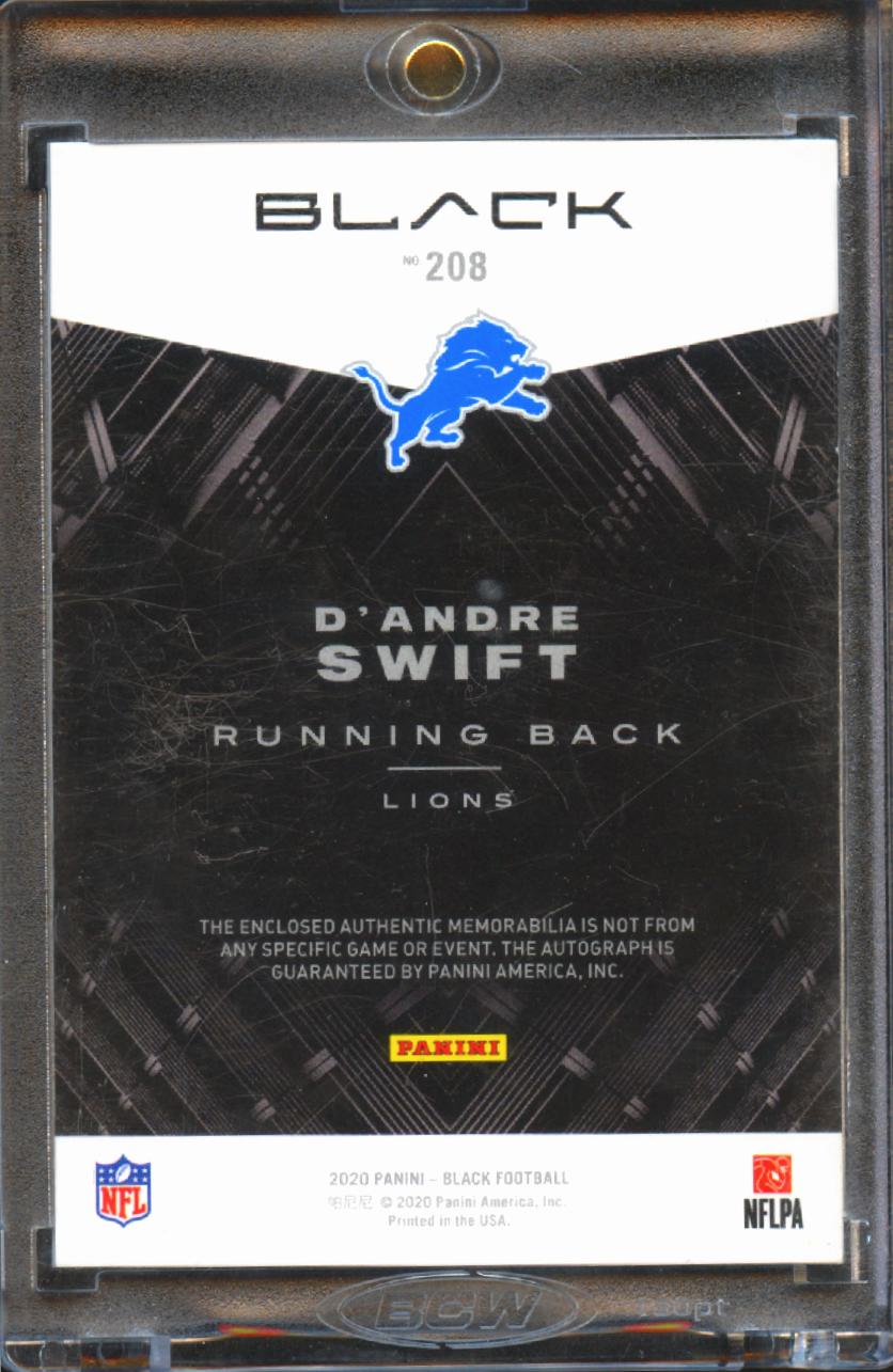 D'Andre Swift 2020 Panini Black Auto Autograph Patch RC 9/25 Detroit Lions