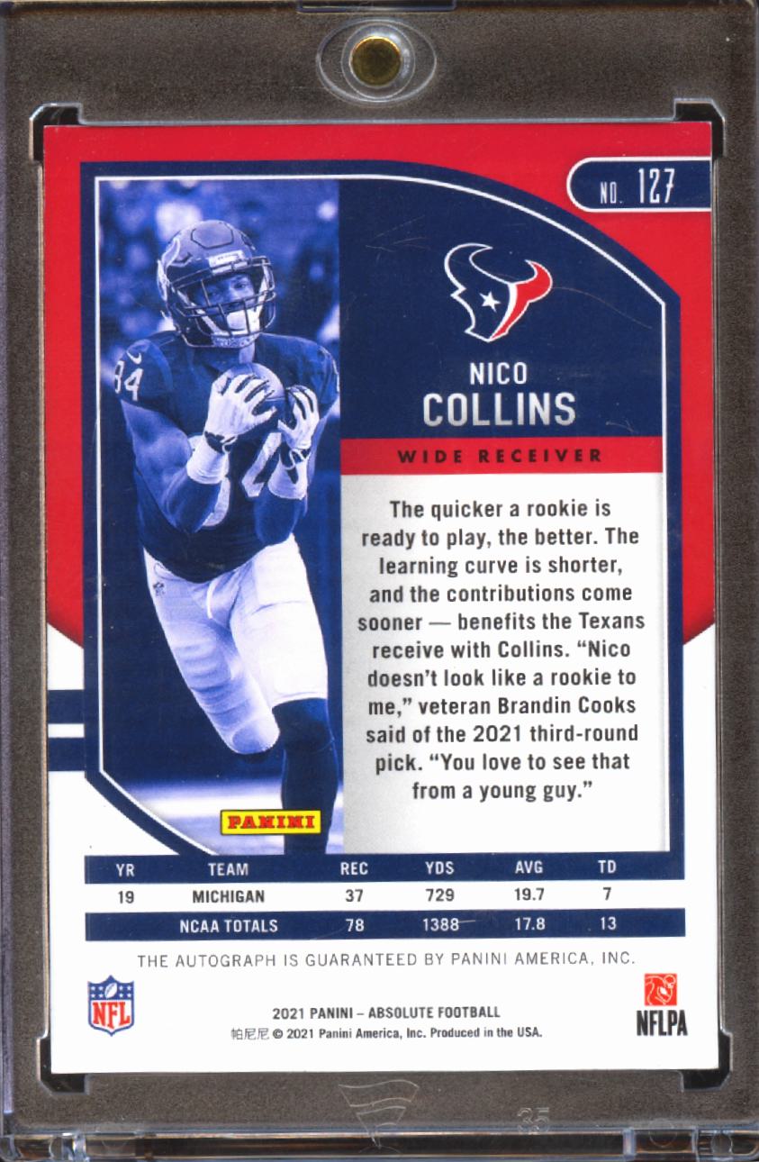 Nico Collins 2021 Absolute Auto Autograph Rookie RC BLUE 13/50 Houston Texans