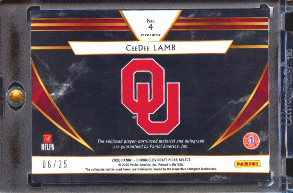 CeeDee Lamb 2020 Select Auto Autograph Patch RC 6/25 Oklahoma Sooners