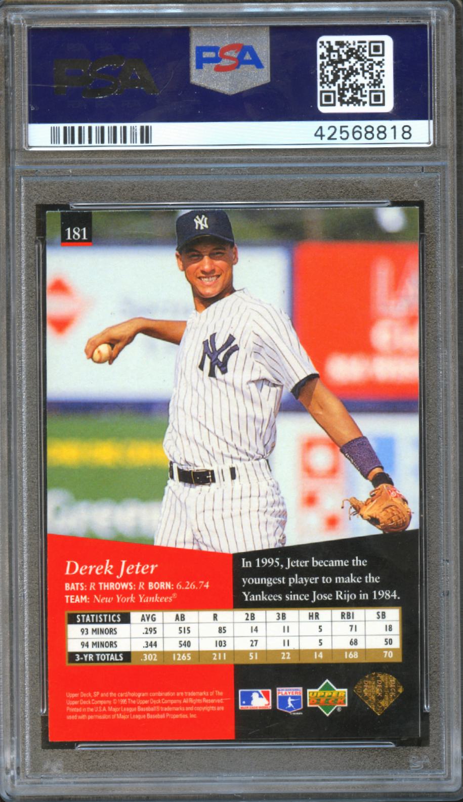 Derek Jeter 1995 Upper Deck SP Rookie RC New York Yankees #181 PSA 10