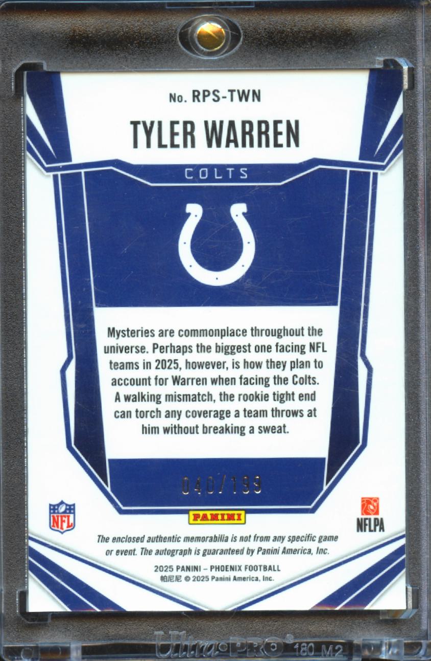 Tyler Warren 2025 Phoenix Auto Autograph Patch RC 40/199 Indianapolis Colts