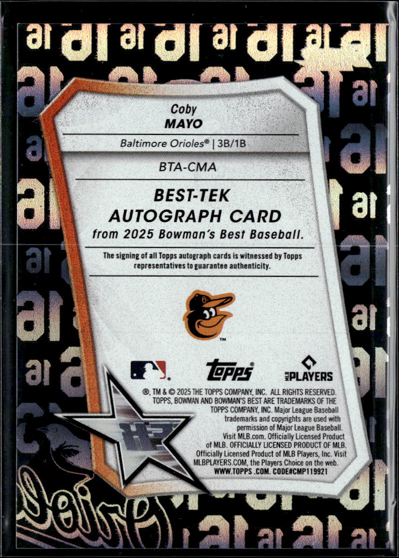 Coby Mayo 2025 Bowman's Best Best-Tek Auto Autograph RC 93/99 Baltimore Orioles