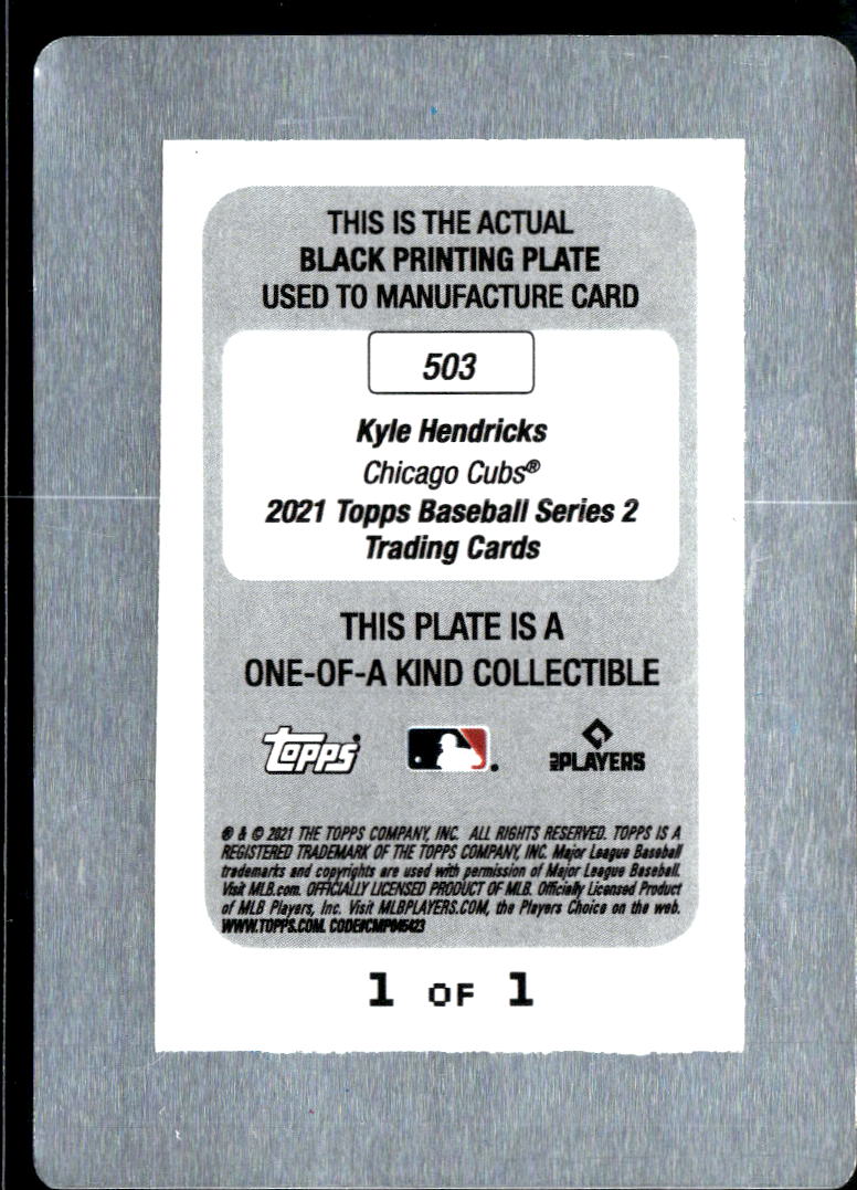 Kyle Hendricks 2021 Topps Black Printing Plate 1/1 Chicago Cubs
