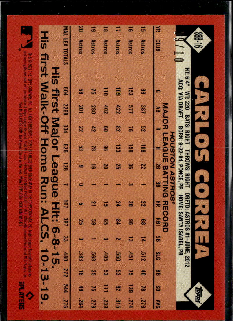 Carlos Correa 2021 Topps 86 RED SSP 9/10 Houston Astros