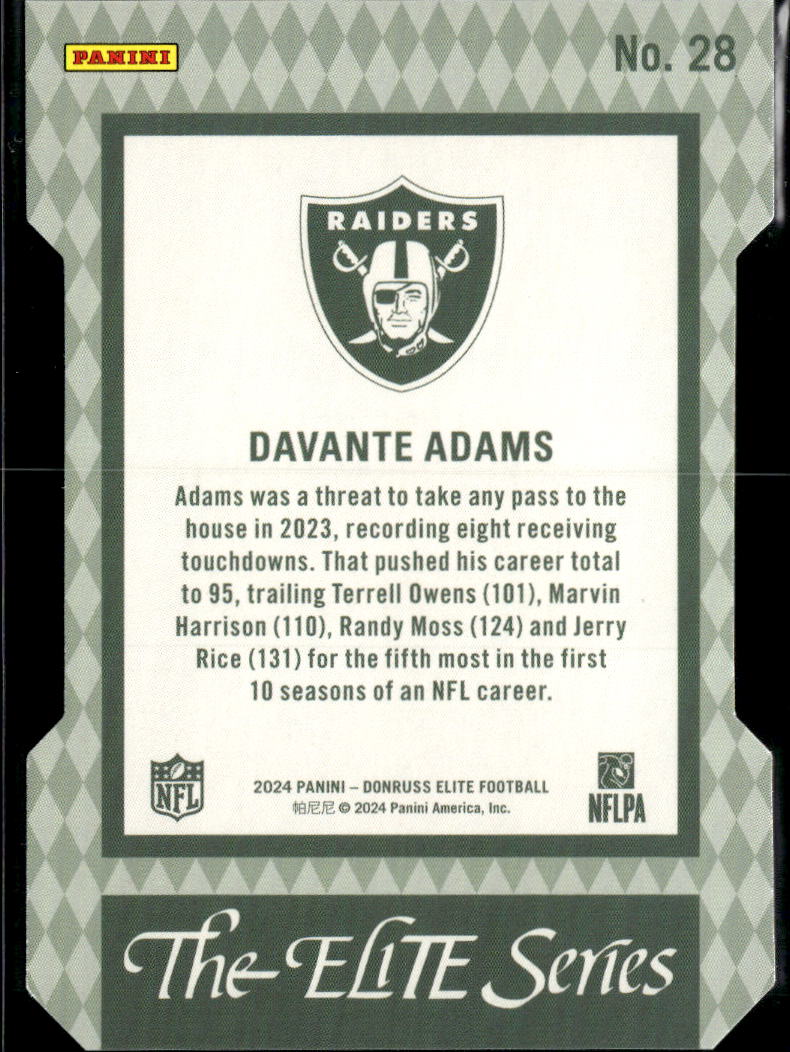 Davante Adams 2024 Elite The Elite Series Green SSP 3/5 Las Vegas Raiders