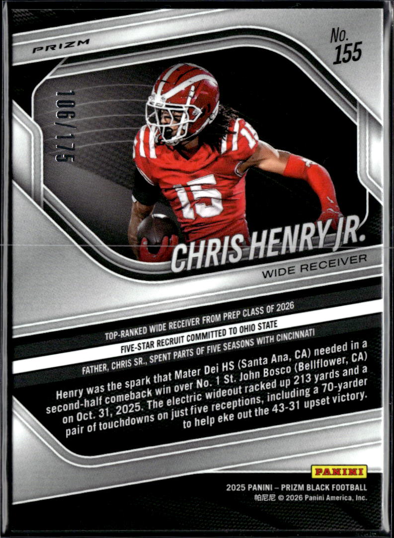 Chris Henry Jr. 2025 Prizm Black White Prizm Rookie RC 106/175 Ohio State