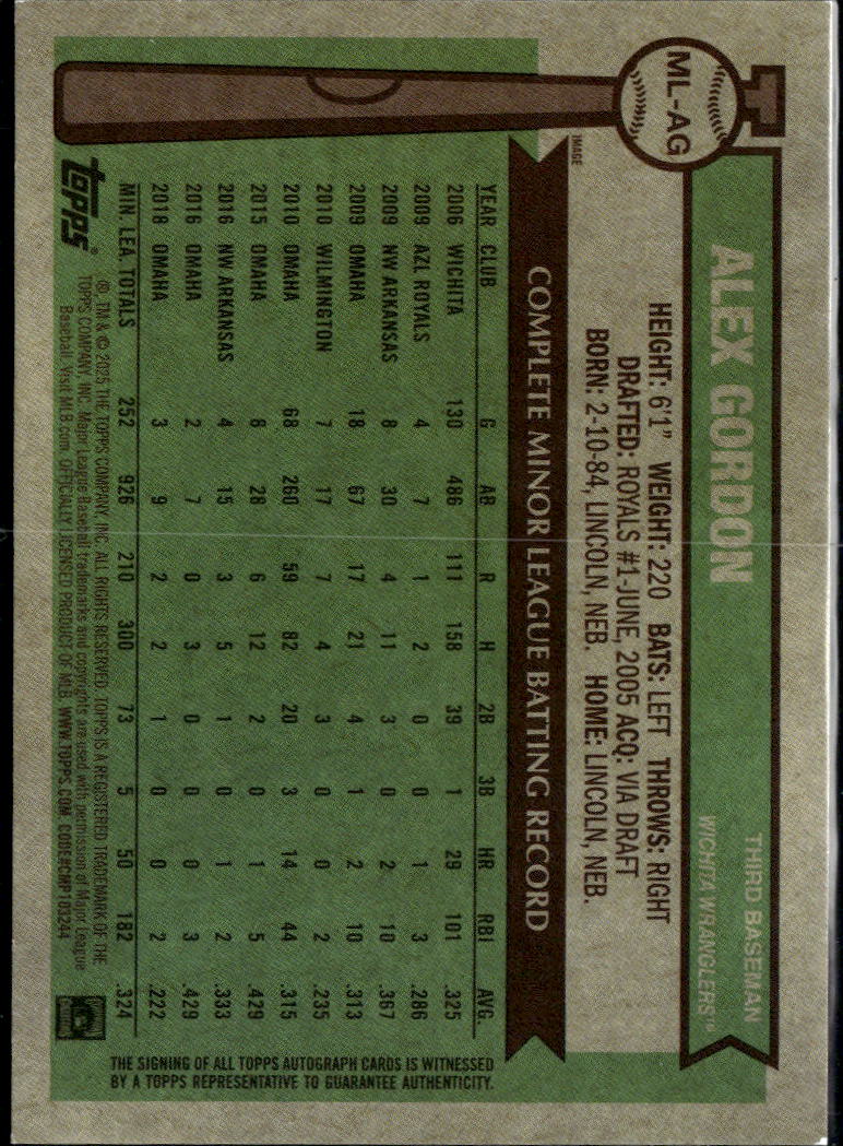 Alex Gordon 2025 Topps Heritage Auto Autograph 37/50 Wichita Wranglers
