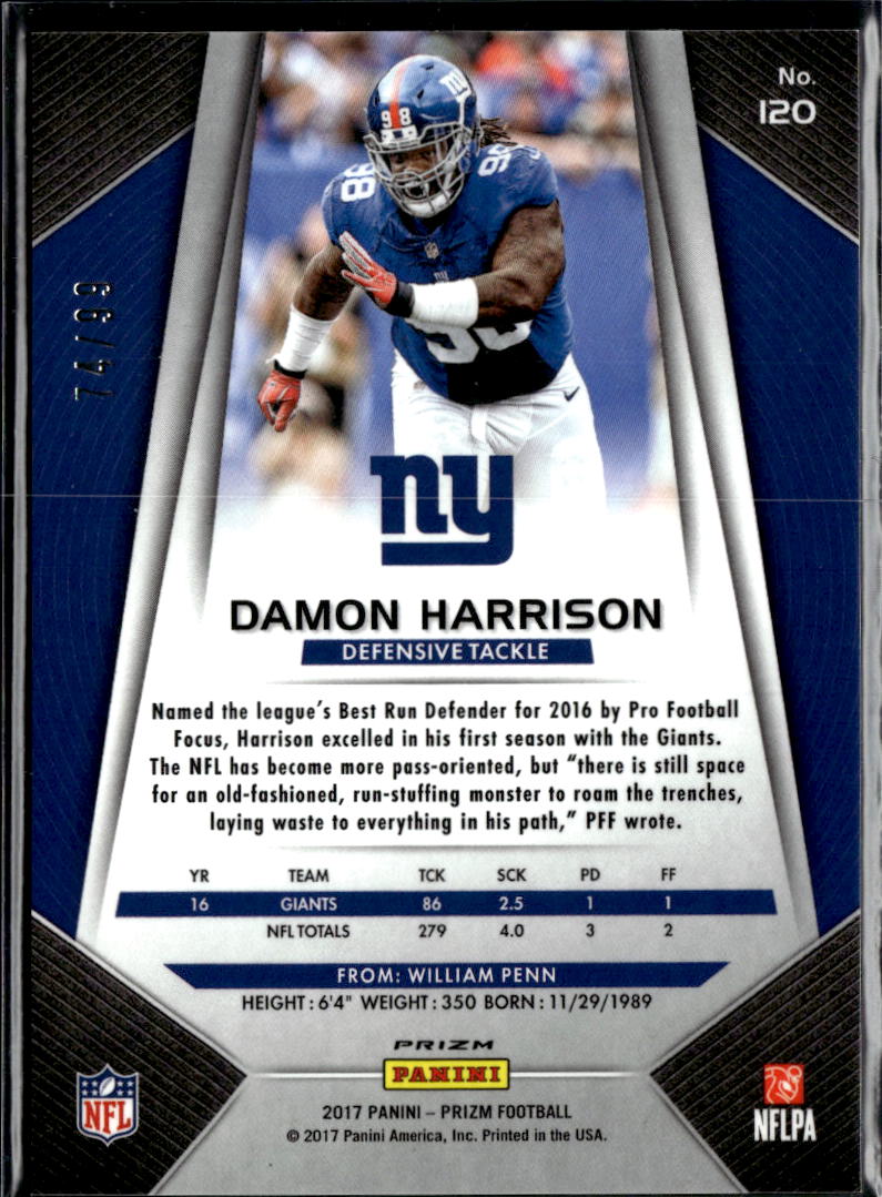Damon Harrison 2017 Prizm RC Green Scope Prizm Rookie 74/99 New York Giants