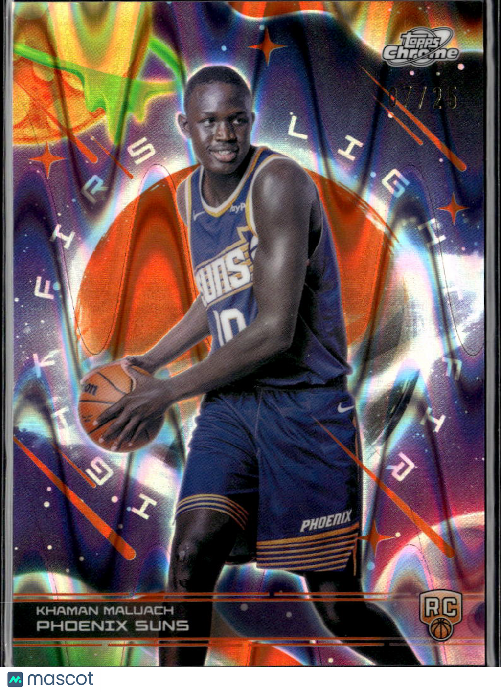 Khaman Maluach 2025026 Topps Chrome First Light Orange Refractor RC 7/25 Suns