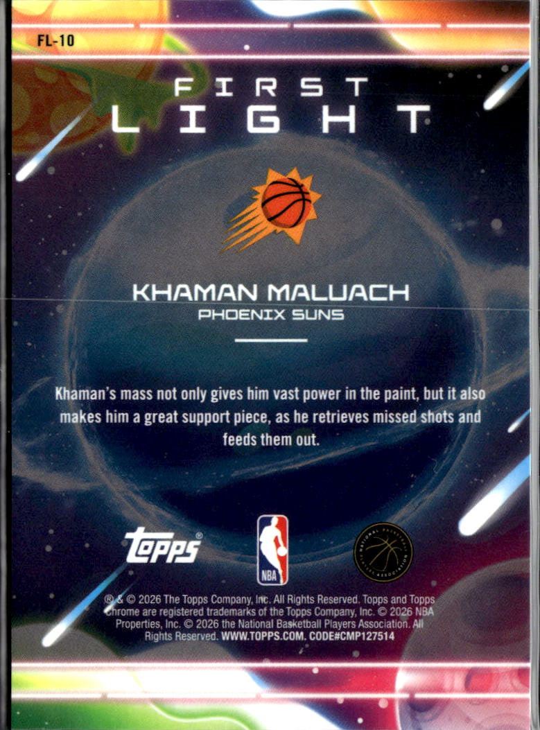 Khaman Maluach 2025026 Topps Chrome First Light Orange Refractor RC 7/25 Suns