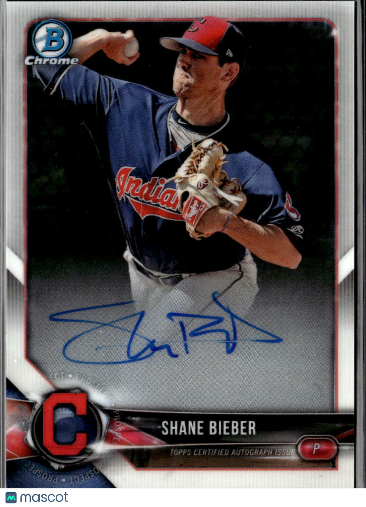 Shane Bieber 2018 Bowman Chrome Auto Autograph RC Cleveland Indians