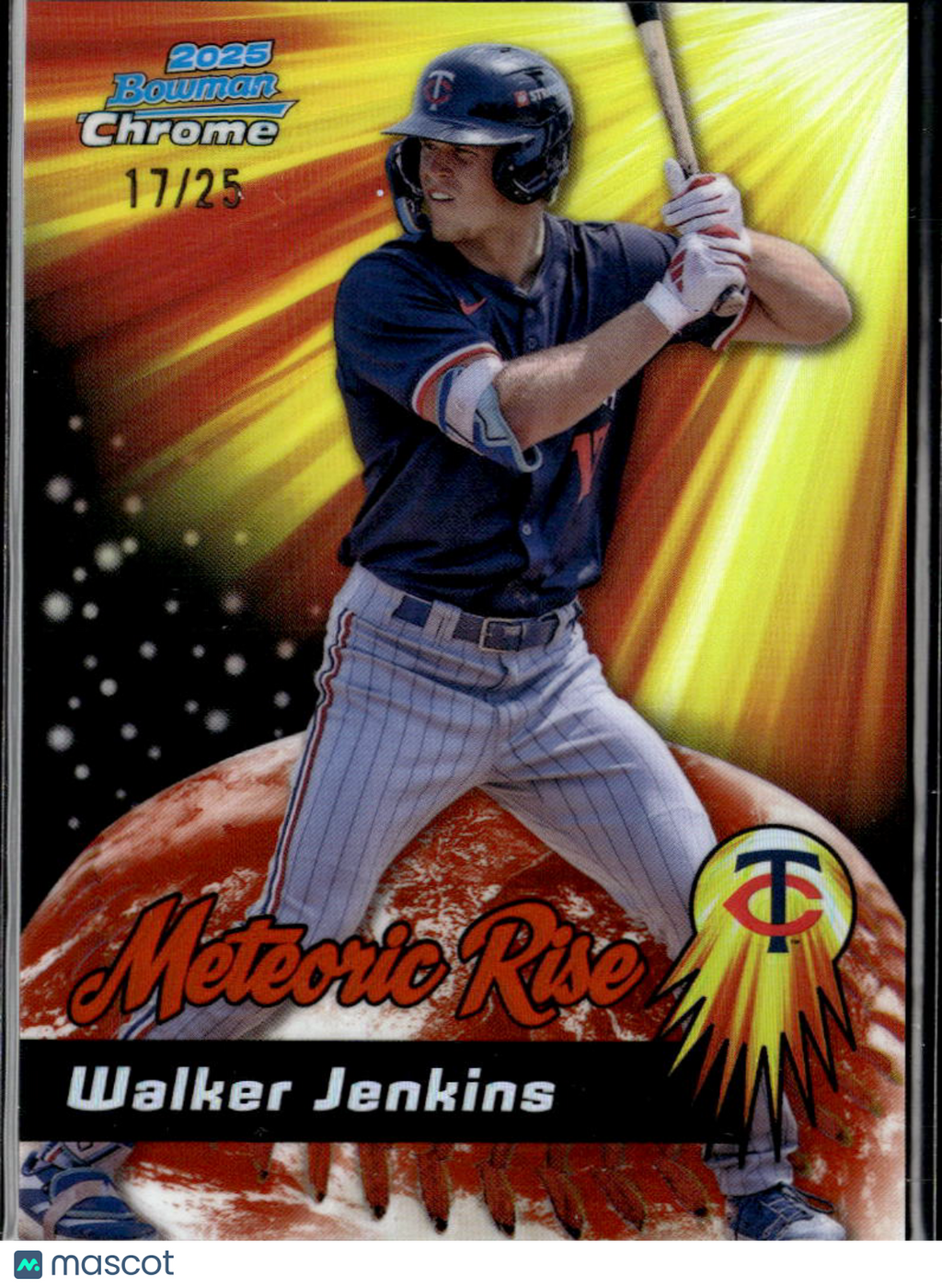 Walker Jenkins 2025 Bowman Chrome Meteoric Rise Orange Refractor 17/25 Twins