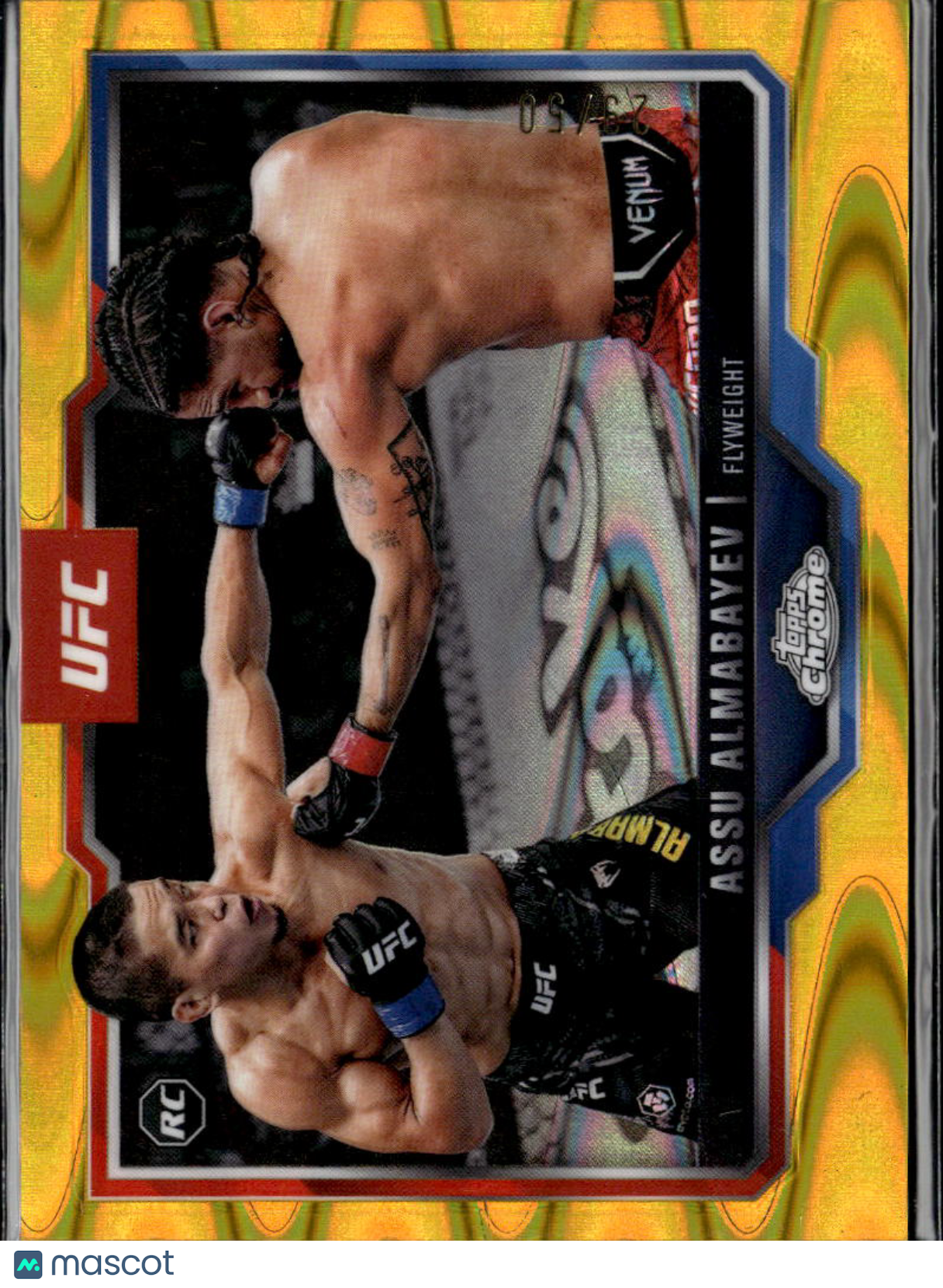 Assu Almabayev 2025 Topps Chrome UFC GOLD Raywave Refractor RC Rookie #182 29/50