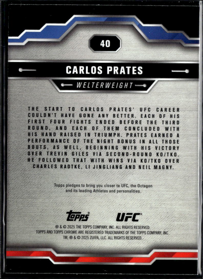 Carlos Prates 2025 Topps Chrome UFC Green RayWave Refractor RC Rookie 96/125