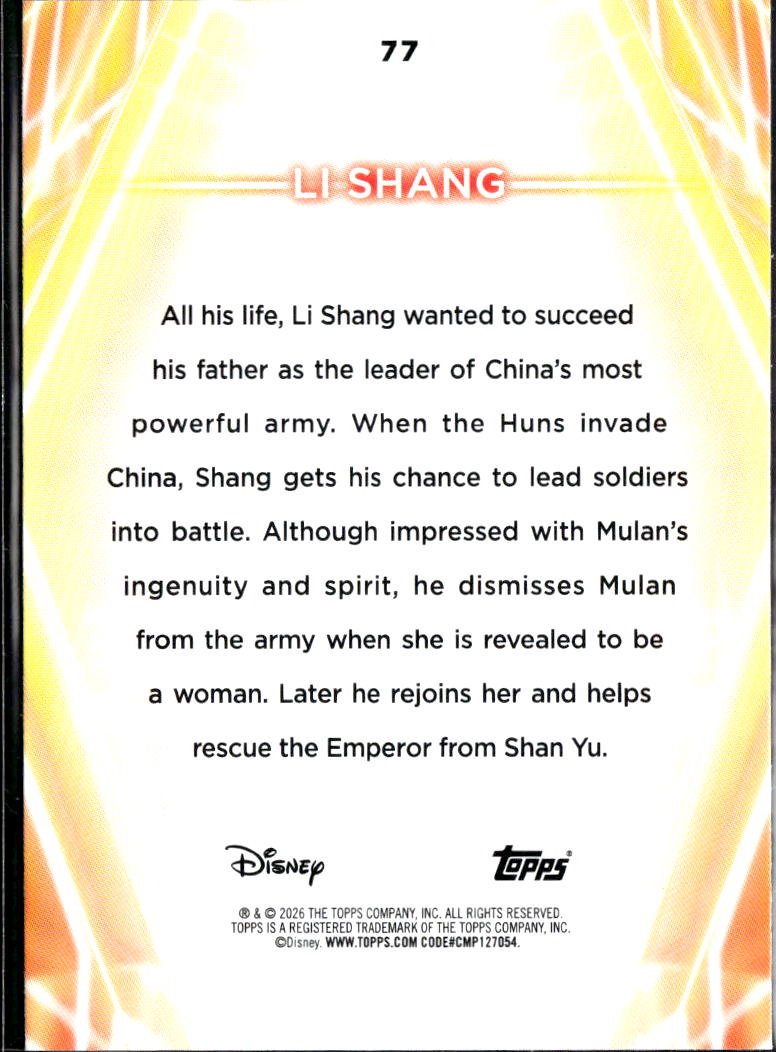Li Shang 2026 Topps Disney Neon Green Pink Blue 086/150 #77