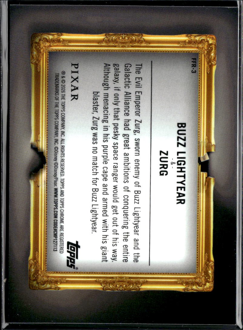 Buzz Lightyear / Zurg 2026 Topps Chrome Disney Neon GOLD Refractor 29/50 #FFR-3
