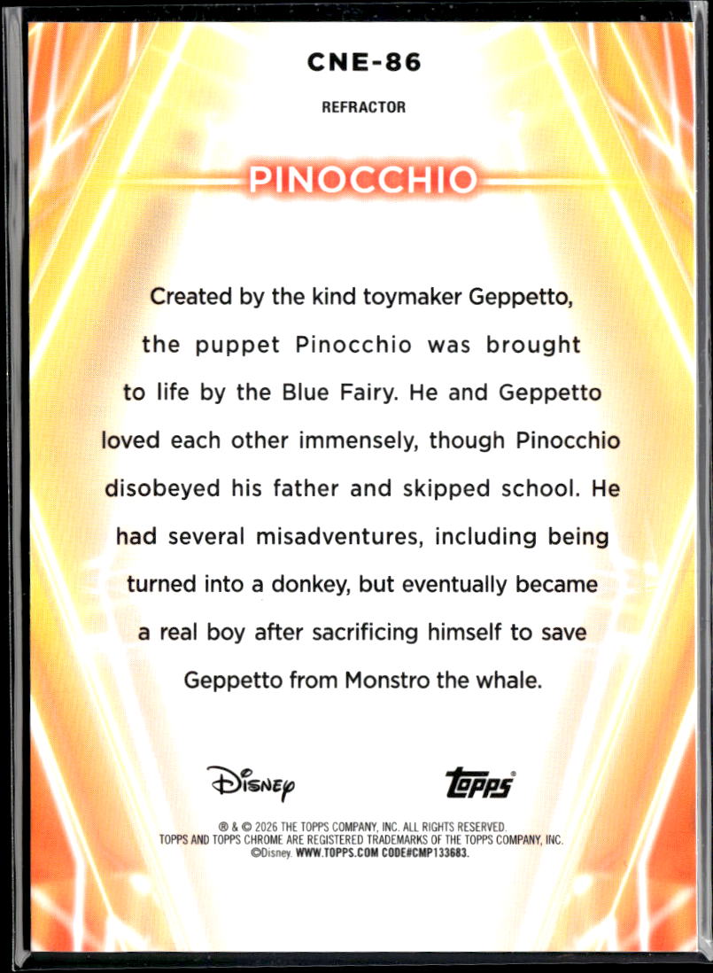 Pinocchio 2026 Topps Chrome Disney Neon Refractor 154/199 #CNE-86