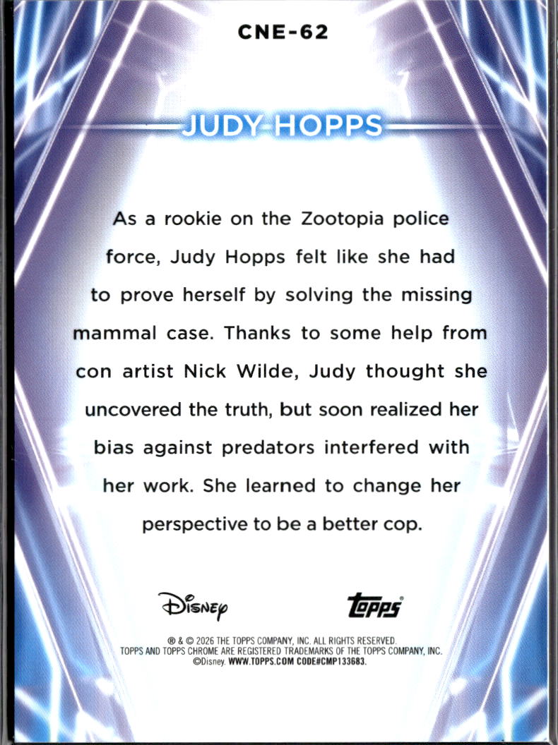 Judy Hopps 2026 Topps Chrome Disney Neon GOLD Shimmer Refractor 33/50 #CNE-62