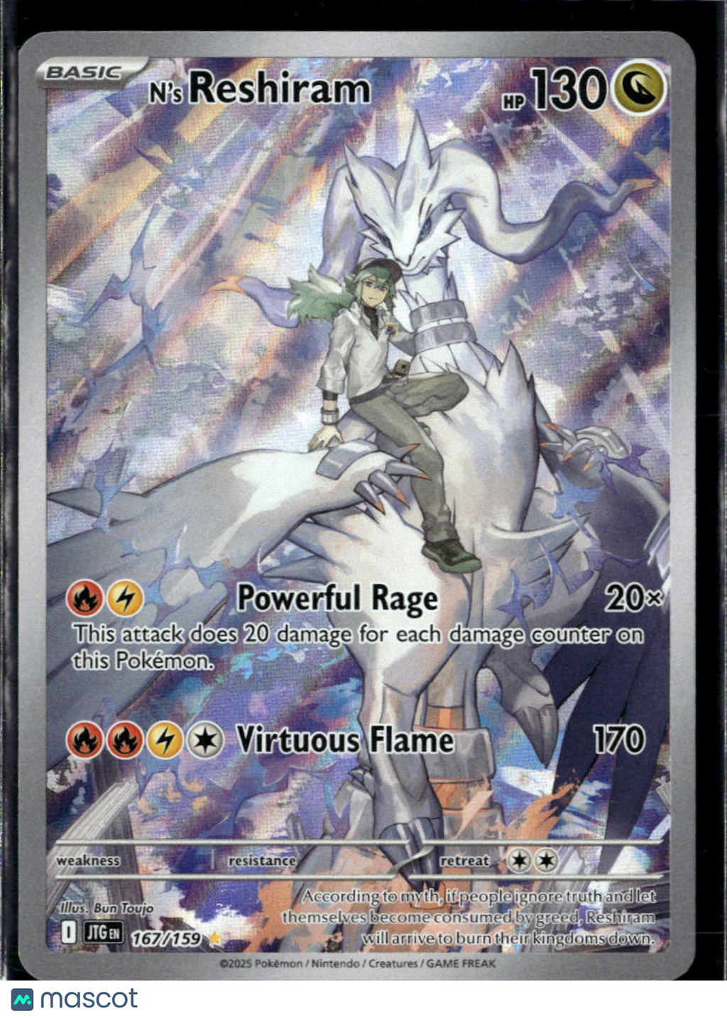 N'S Reshiram 2025 Journey Together Holo Secret Rare SAR #167/159