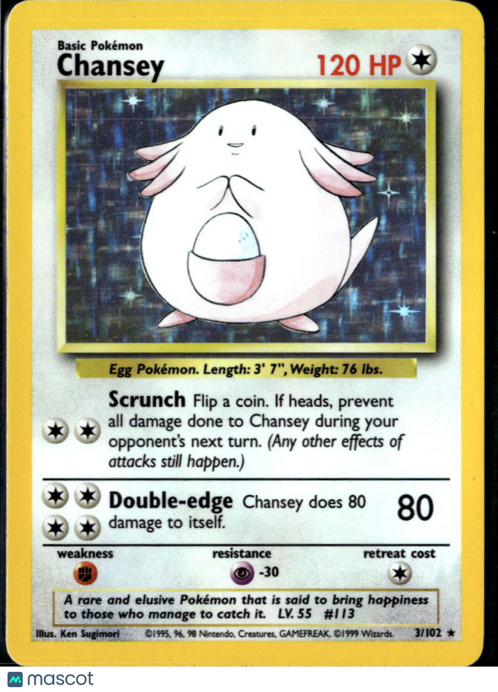 Chansey 1999 Base Set Holo Rare #3/102