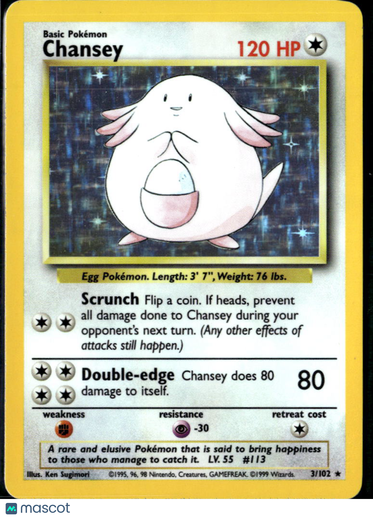 Chansey 1999 Base Set Holo Rare #3/102