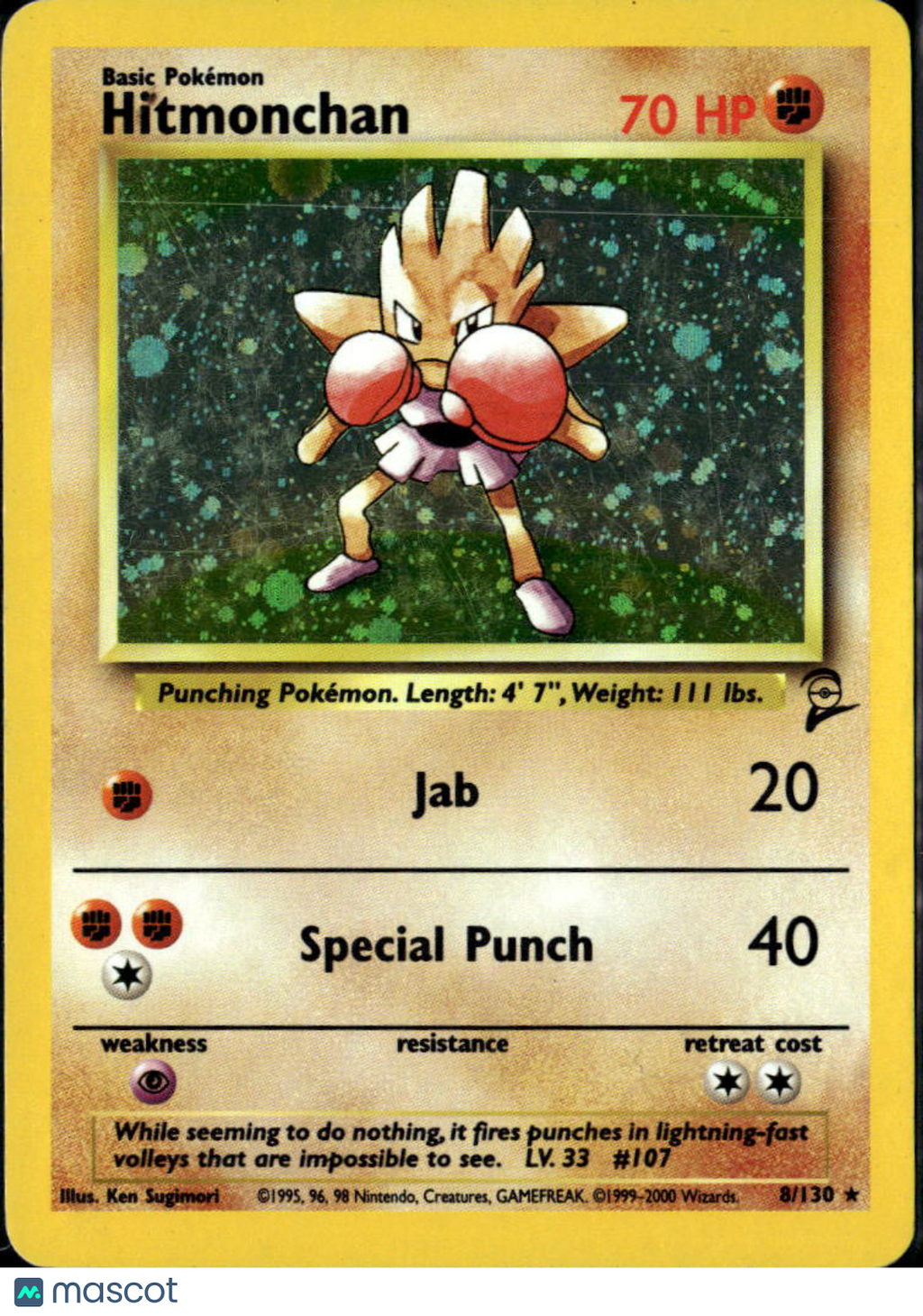 Hitmonchan 2000 Base Set 2 Holo Rare #8/130