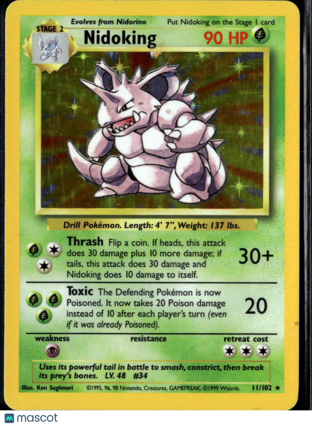 Nidoking 1999 Base Set Holo Rare #11/102