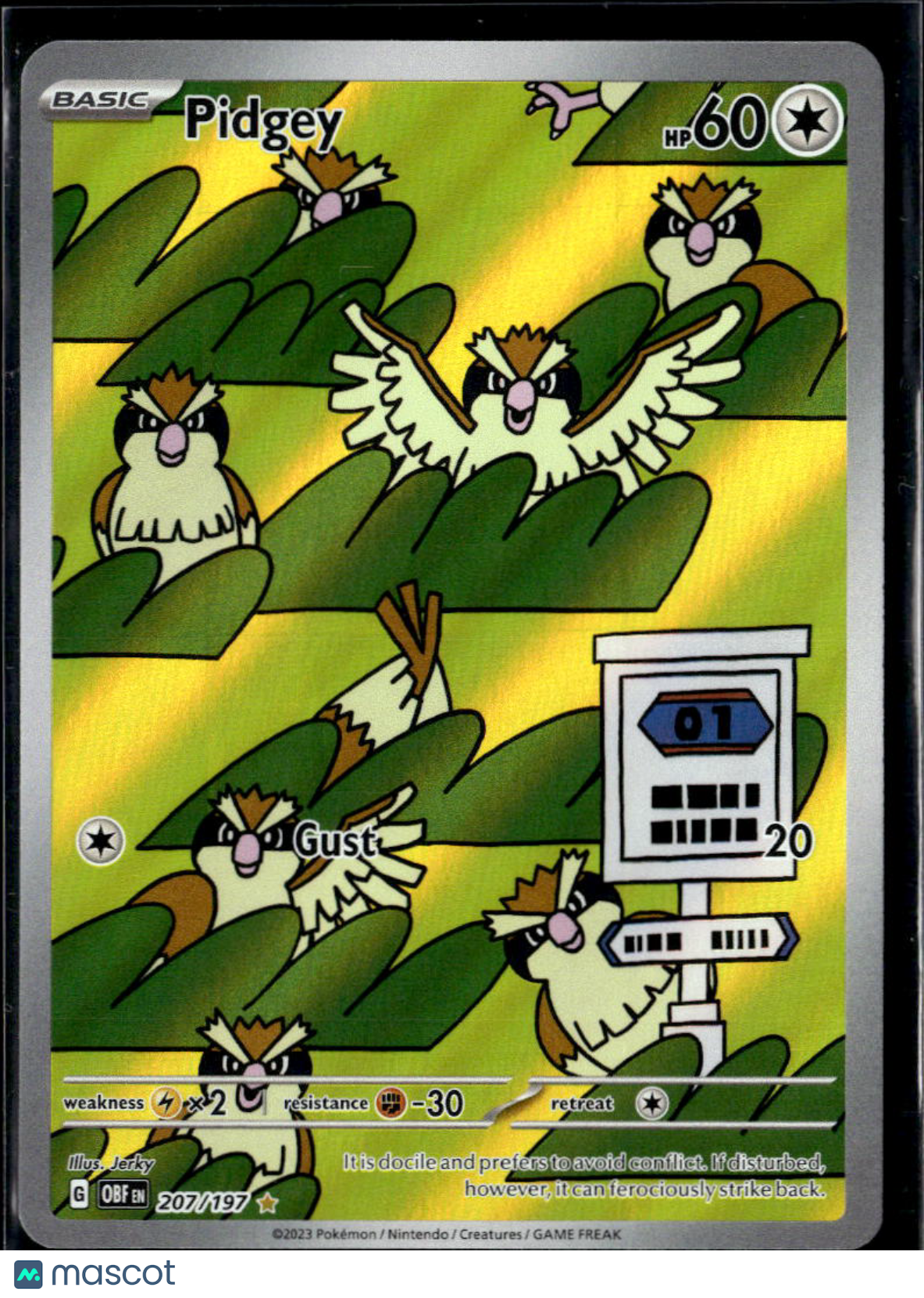 Pidgey 2023 Obsidian Flames Holo Secret Rare #207/197