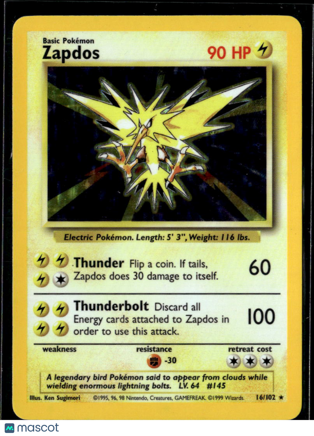 Zapdos 1999 Base Set Holo Rare #16/102