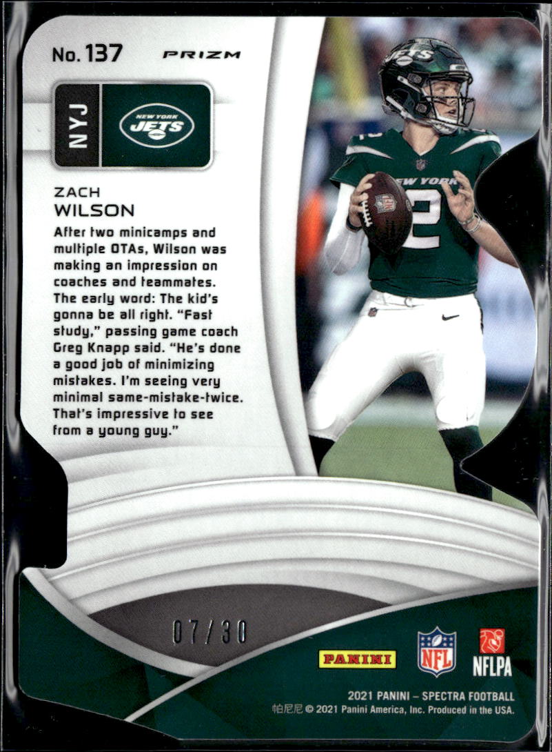 Zach Wilson 2021 Spectra Green Prizm Rookie RC 7/30 New York Jets