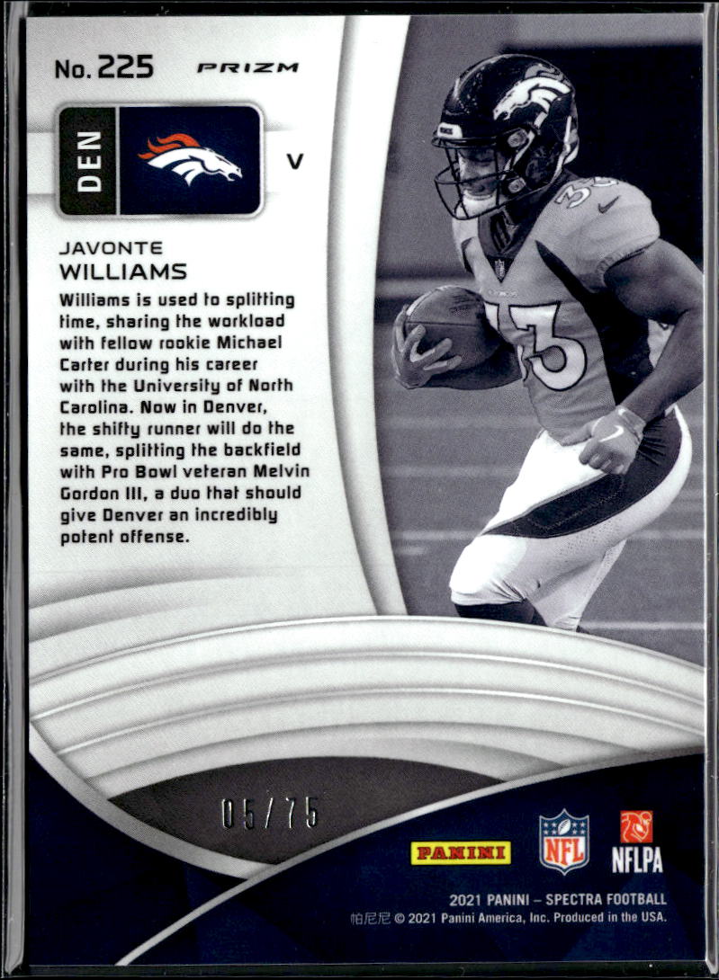 Javonte Williams 2021 Spectra Negative Prizm RC Rookie 5/75 Denver Broncos