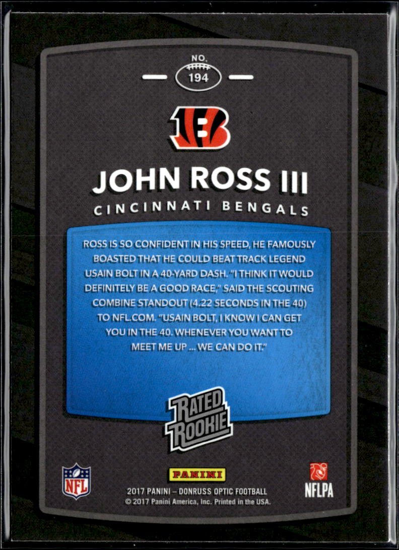 John Ross III 2017 Optic Rated Rookie White Sparkle Prizm SSP Cincinnati Bengals