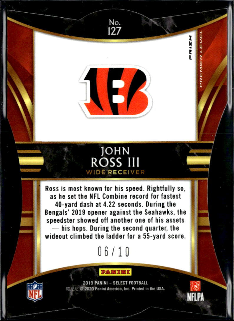 John Ross III 2019 Select GOLD Prizm Die-Cut 6/10 Cincinnati Bengals