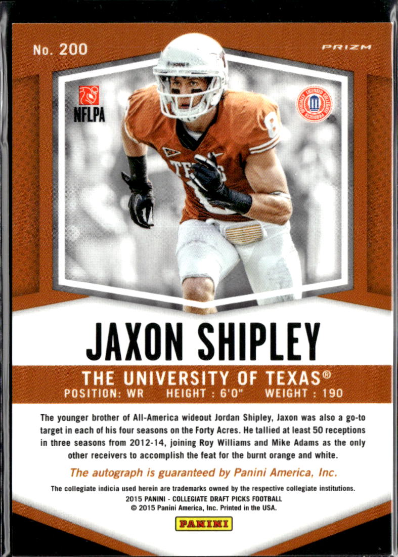 Jaxon Shipley 2015 Prizm Draft Picks Tie-Dye Auto Autograph /49 Texas Longhorns