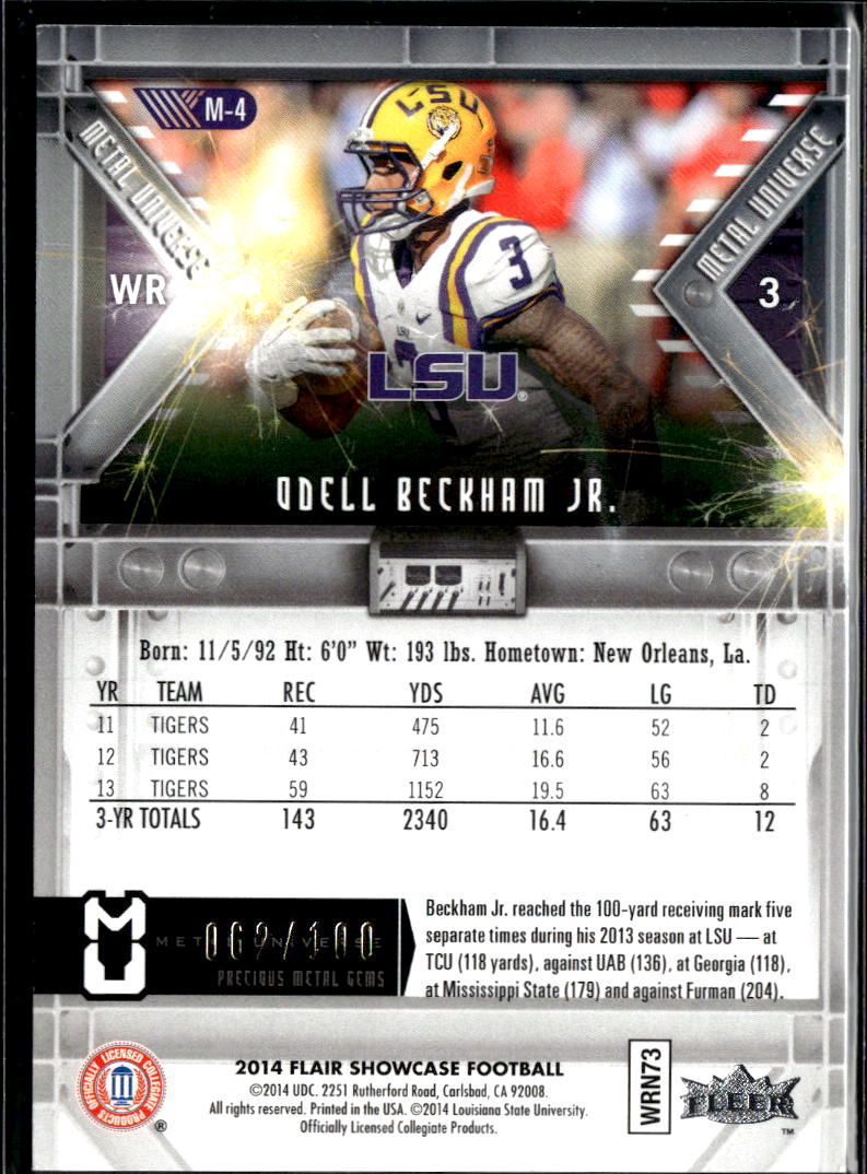 Odell Beckham Jr. 2014 Fleer Retro Metal Precious Metal Gems Blue RC LSU 62/100
