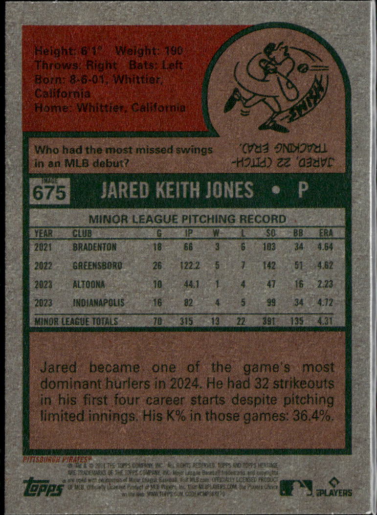 Jared Jones 2024 Topps Heritage Image Variation SSP Rookie RC Pittsburgh Pirates