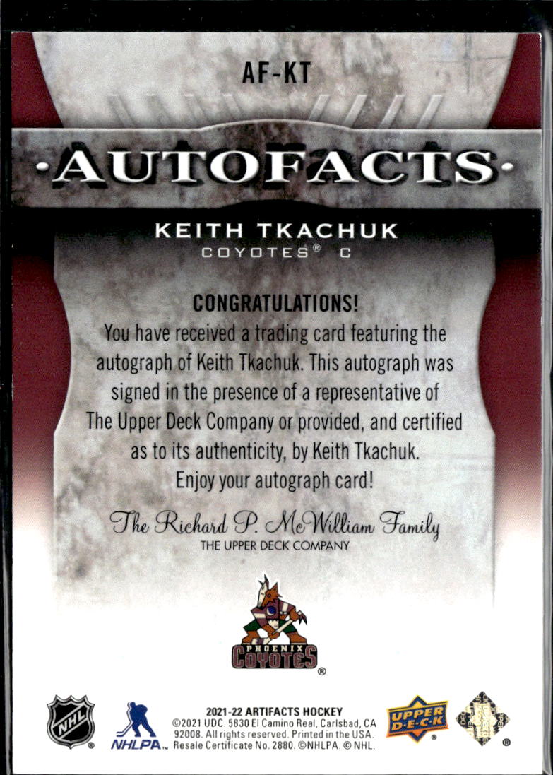 Keith Tkachuk 2021 Upper Deck Artifacts Autofacts Auto Autograph Phoenix Coyotes