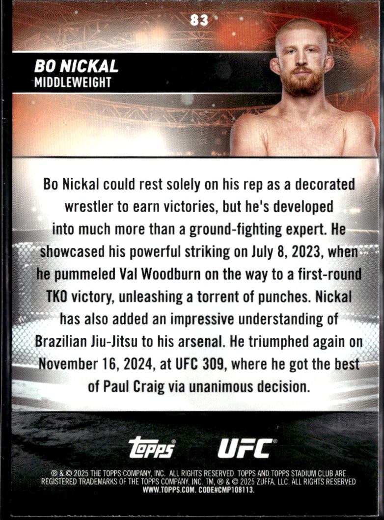 Bo Nickal 2025 Topps Stadium Club UFC GOLD Foil SSP SHORTPRINT #83