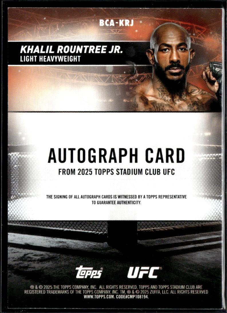 Khalil Rountree Jr. 2025 Topps Stadium Club UFC Auto Autograph Black 3/25
