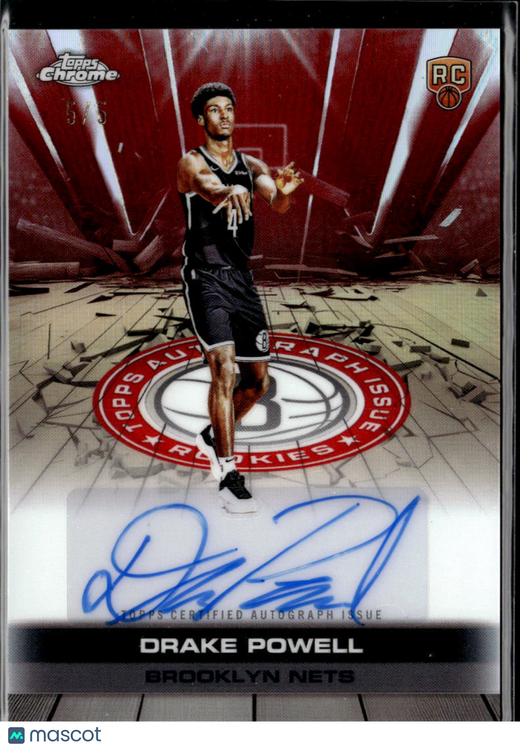 Drake Powell 2025-26 Topps Chrome RC Auto Autograph RED 5/5 Brooklyn Nets