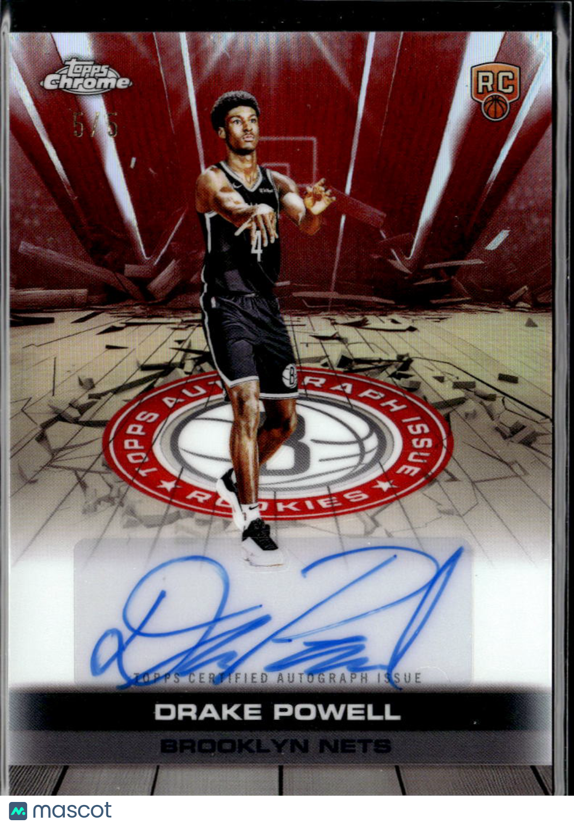 Drake Powell 2025-26 Topps Chrome RC Auto Autograph RED 5/5 Brooklyn Nets